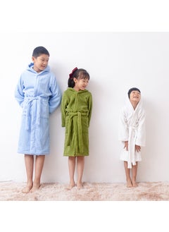 Generic Kids Hooded Cotton Bathrobe Cartoon Thickened Light blue (rabbit ear embroidery) 