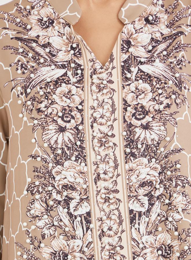 Amirah Floral Print Embellished Mandarin Collar A-Line Jalabiya - Image 4