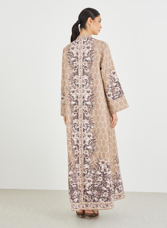 Amirah Floral Print Embellished Mandarin Collar A-Line Jalabiya - Image 5