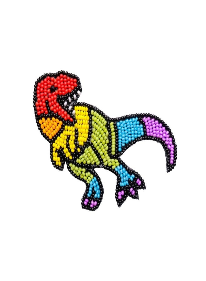 Abeo Handmade Beaded Dinosaur T-Rex Brooch, Rainbow Colours, 5-6 cm, Kids Party Accessory - Image 1
