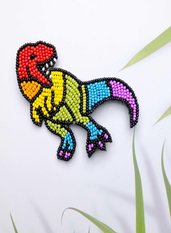 Abeo Handmade Beaded Dinosaur T-Rex Brooch, Rainbow Colours, 5-6 cm, Kids Party Accessory - Image 3