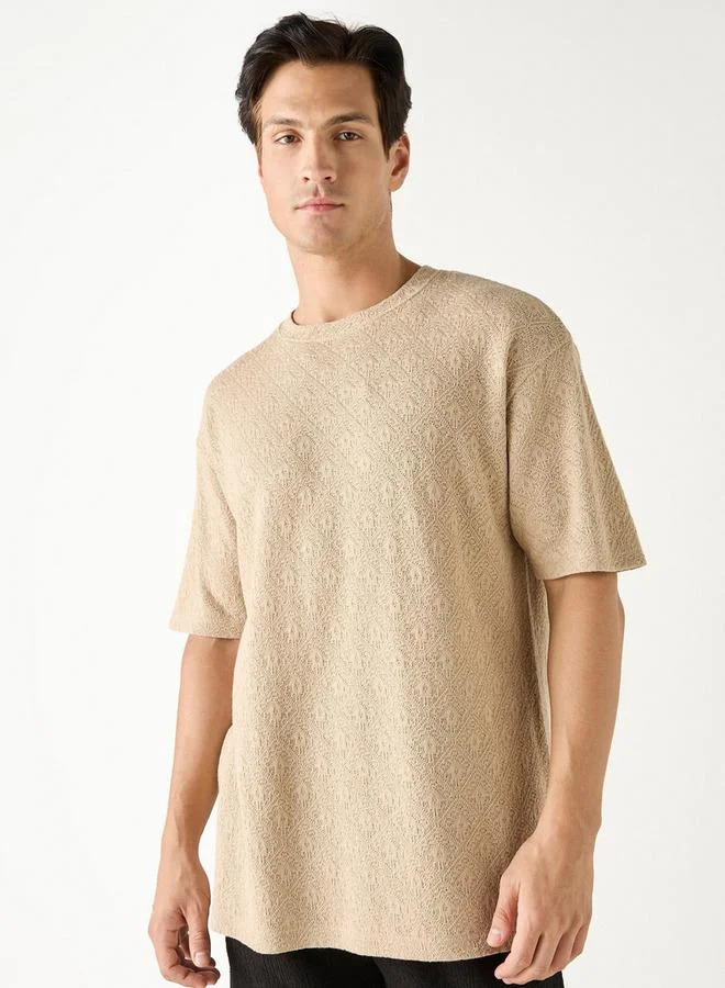 Iconic Iconic Textured T-Shirt with Crew Neck and Short Sleeves