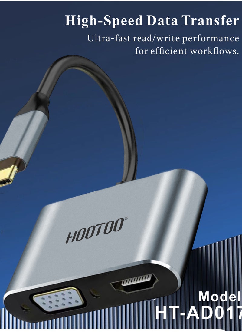 محول4في1 ماركة هوتو يحتوي على منفذ بروجكتر ومنفذ HDMI ومنفذ تايب سي ومنفذ يو اس بي  مخرج بروجكتر محول وصلة خارجي يدعم جهاز الايفون والاندرويد - مخرج سماعة وشاحن ثنائي بمنفذ تايب سي تحويلة للجوال شاحن قطعه خارجيه محول اتش مايند محول تايب سي محول تايب سي الى منفذ التلفاذ HDMI  محول تايب سي الى اتش دي محول تايب سي الى منفذ بروجكتر  موصل سماعه