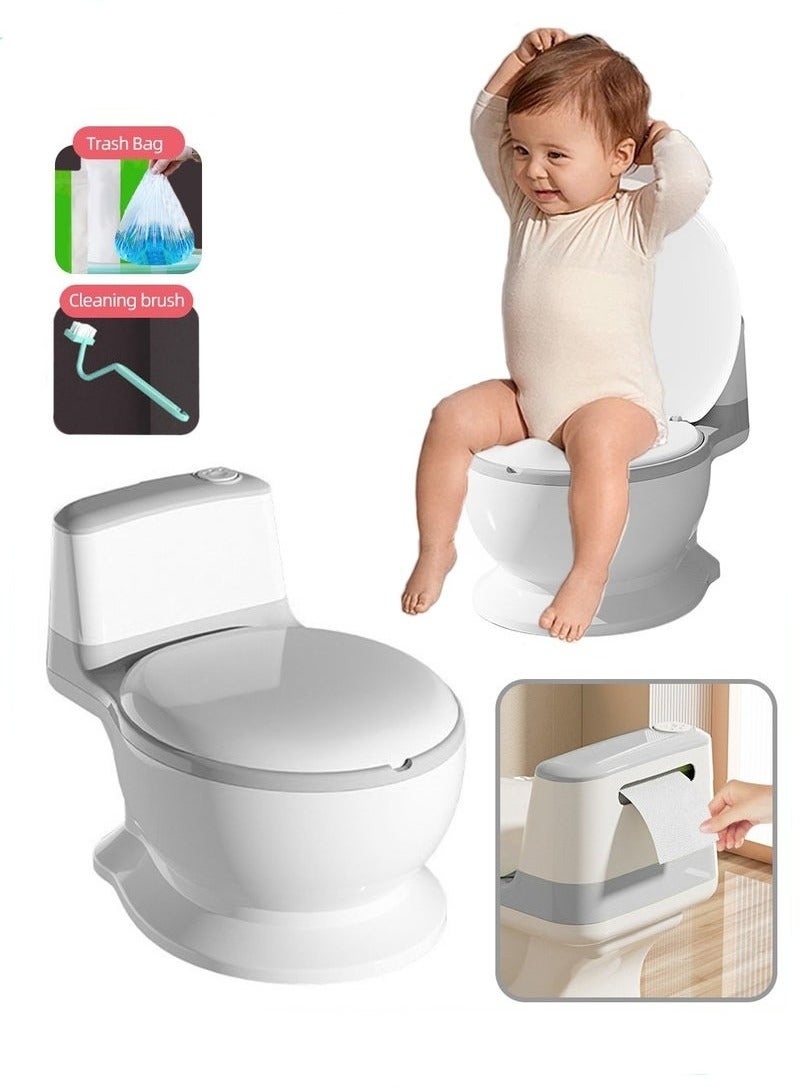 MIXDE Baby Potty Training Seat, Kid Size Potty, Realistic Potty Training Toilet with Lid Back, Babies Toilets with a Brush and 100pcs Clean Bag, for Toddlers Infants Kids Boys Girls, Easy to Empty and Clean - Image 1