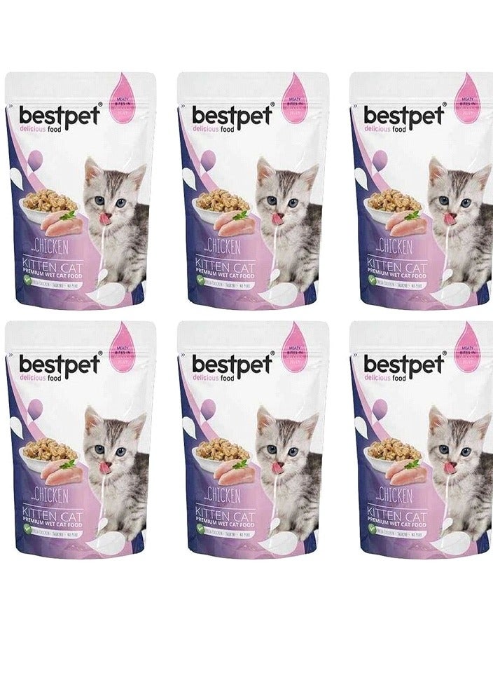 بيست بت طعام بيست بيت الرطب مع الدجاج في الجيلي للقطط الصغيرة 85 جرام عرض 6 × 85 جم