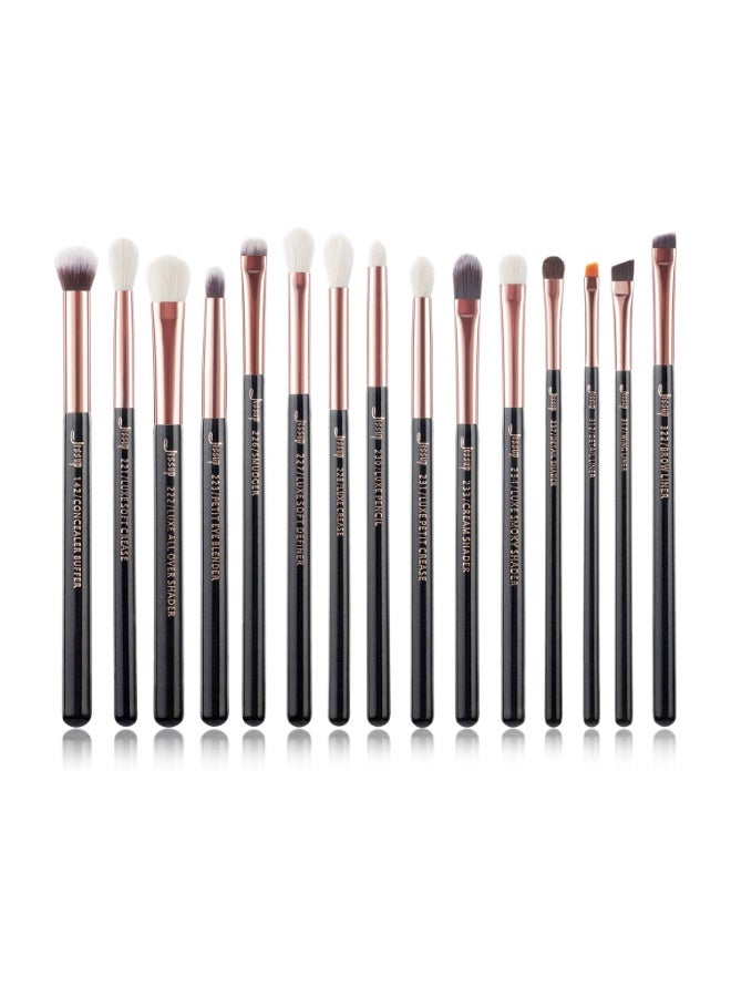 Jessup 15Pcs Professional Makeup Brushes Set Eye Make up Brush Eye Liner Shader Wood Handle Natural-synthetic Hair Black/Rose Gold T157 - Image 1