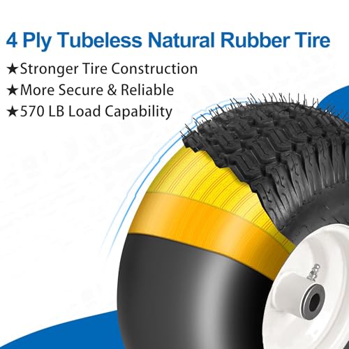 phepetroll 15x6.00-6nhs Lawn Mower Front Tire 4 Ply Tubeless 15x6x6 Lawn Mower 570 Lbs Tire and Wheel with 3/4" Bushing and 6 Spacers, Replacement for Garden Lawn Tractor Riding Lawn Mower, 1 Pack - Image 4
