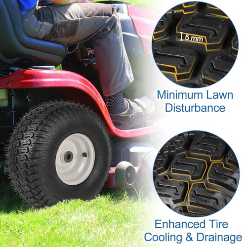 phepetroll 15x6.00-6nhs Lawn Mower Front Tire 4 Ply Tubeless 15x6x6 Lawn Mower 570 Lbs Tire and Wheel with 3/4" Bushing and 6 Spacers, Replacement for Garden Lawn Tractor Riding Lawn Mower, 1 Pack - Image 5