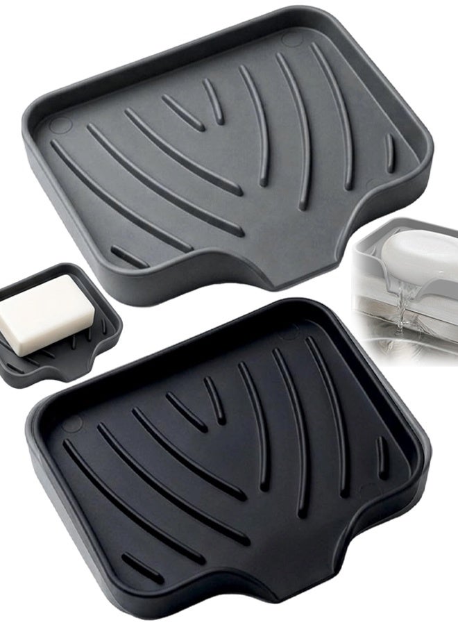 2 PCS Silicone Soap Dish With Drainage, Non-Slip Soap Holder For Bathroom & Kitchen, Keep Soap Dry & Easy To Clean - Image 1