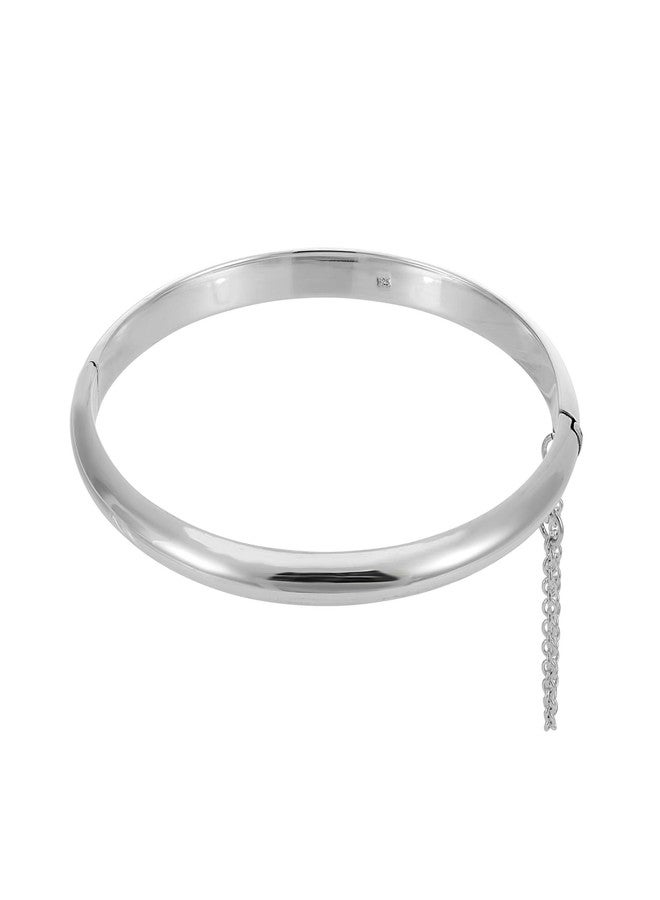Silverly Round Hinged 925 Sterling Silver Bangles for Women Solid 925 With Chain - Classic Silver Bangle - Simple Elegant Mum Auntie Birthday Gifts - Sterling Silver Bracelet - Image 2