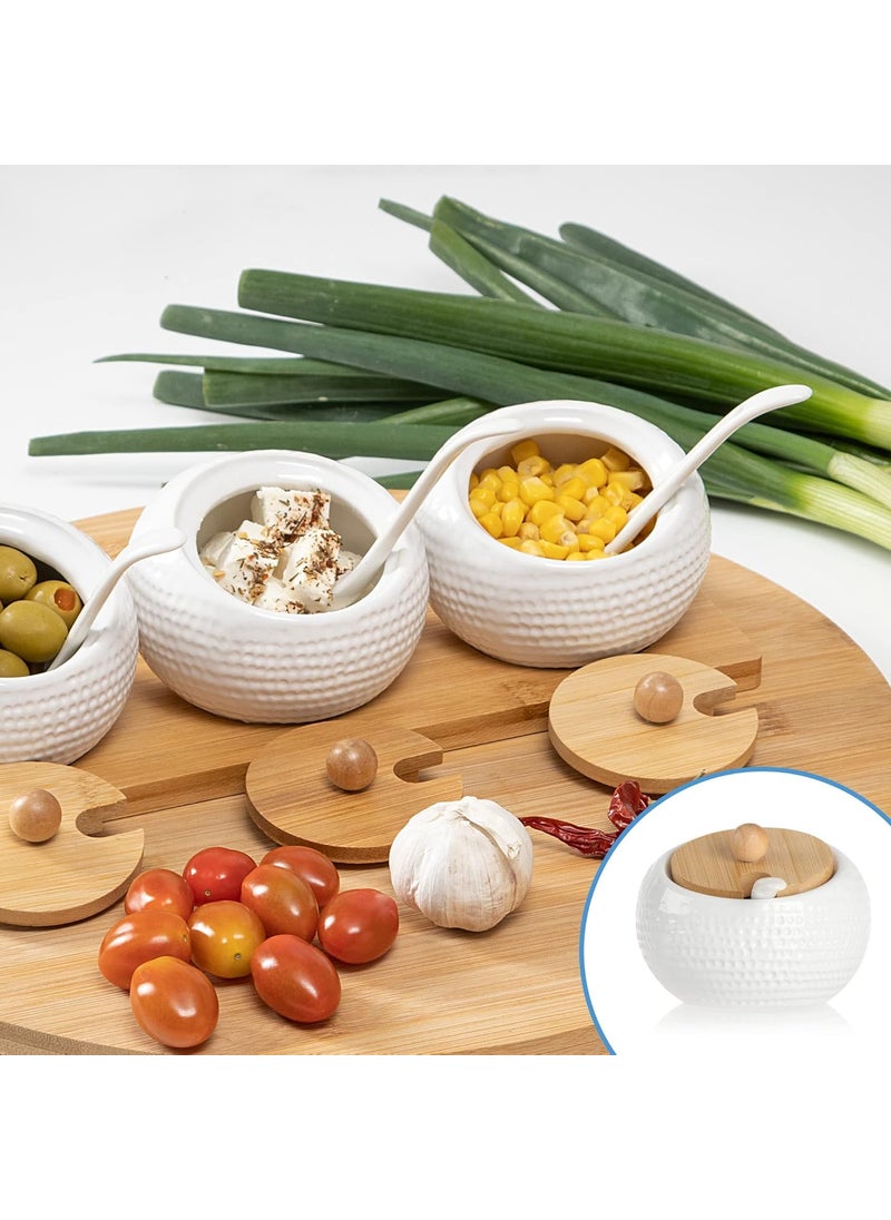 Avon Wellness Avon Wellness Porcelain Condiment Jar Spice Container with Lids Ceramic Serving Spoon Wooden Tray Spice Jars for SugarSaltCoffeeSpicesPepper for HomeKitchenCoffee Baret White Set of 3 2  - Image 4