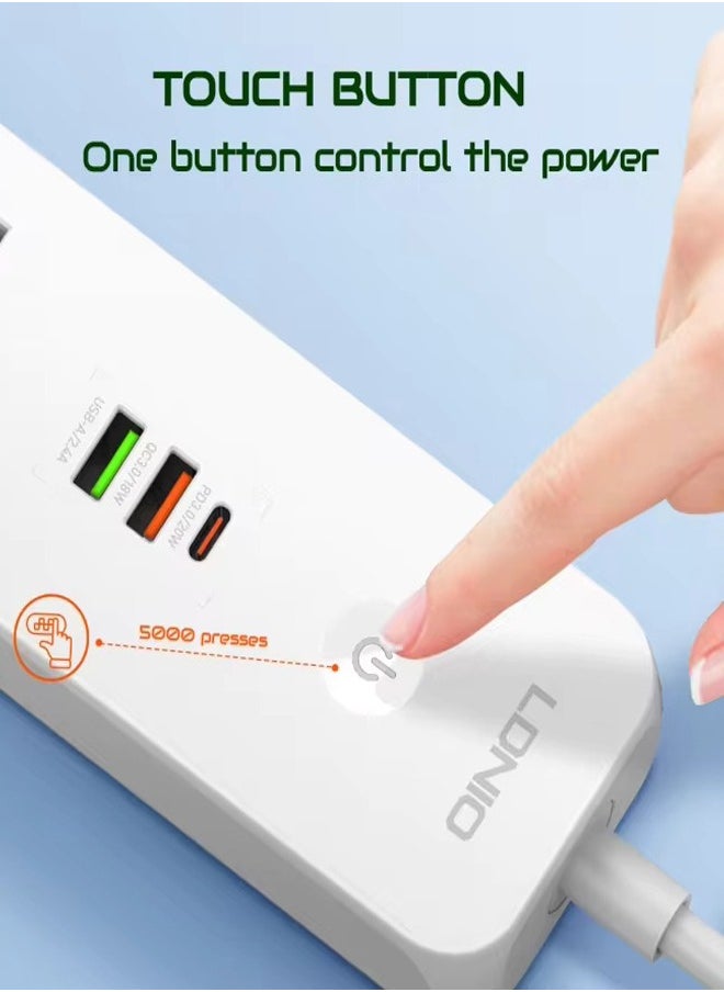 LDNIO - Power Extension strip with 5 Universal Outlet and 38W usb and 20W type c USB Out Put Power extension socket With 2M Power Cord - Image 1