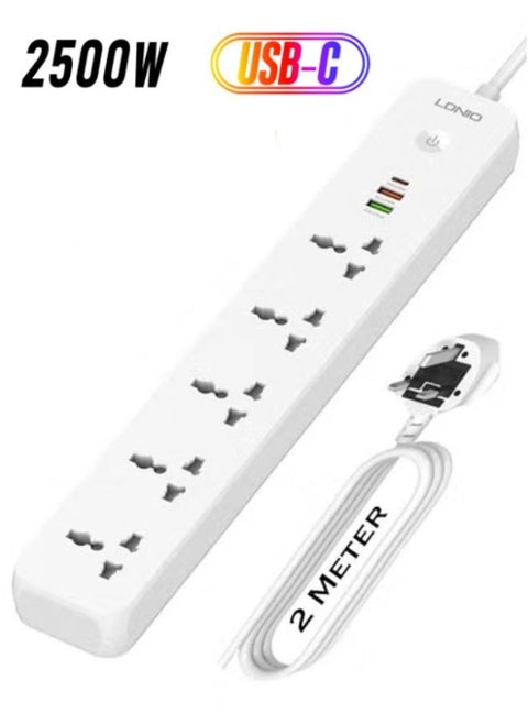 Power Extension strip with 5 Universal Outlet and 38W usb and 20W type c USB Out Put Power extension socket With 2M Power Cord