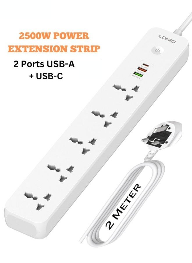 LDNIO - Power Extension strip with 5 Universal Outlet and 38W usb and 20W type c USB Out Put Power extension socket With 2M Power Cord - Image 1