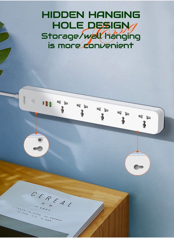 LDNIO - Power Extension strip with 5 Universal Outlet and 38W usb and 20W type c USB Out Put Power extension socket With 2M Power Cord - Image 1