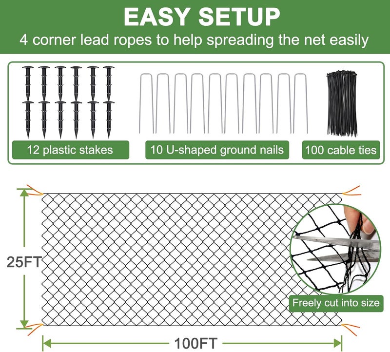 DQS Bird Netting for Garden Protection - 25x100ft Heavy Duty Poultry Netting, 2.4' Mesh, Ideal for Chicken Coops, Fruit Trees, Vegetables & More - Image 3