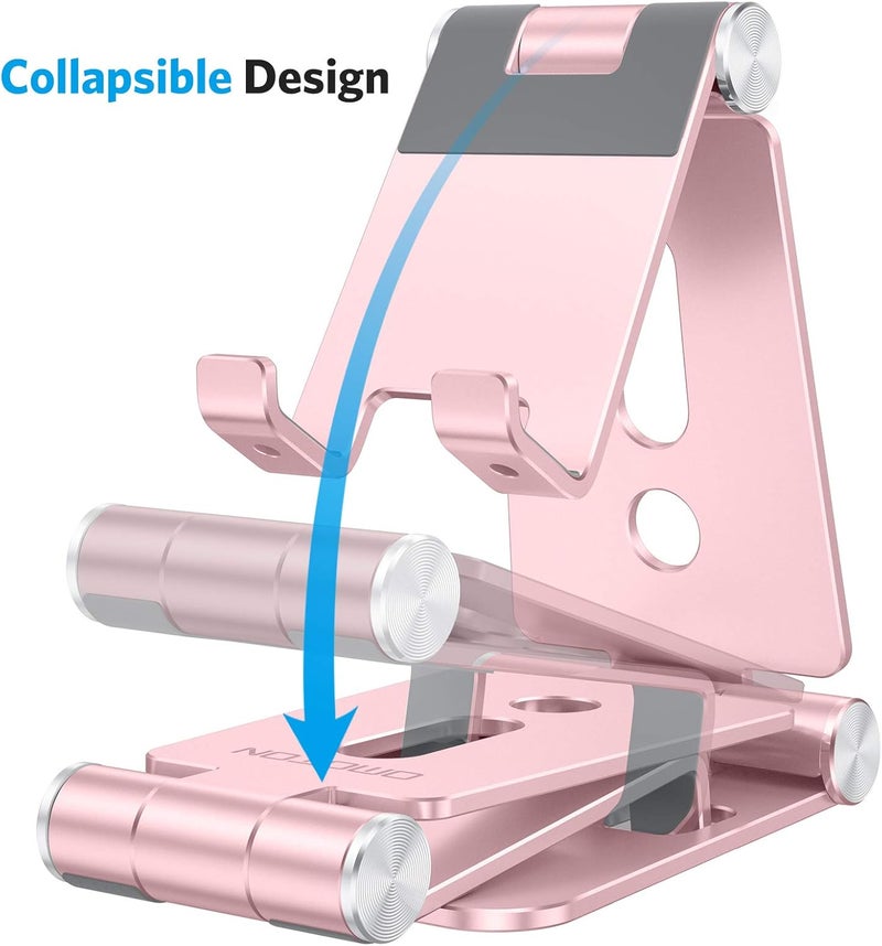 Omoton Foldable Cell Phone Stand, C4 Portable Aluminum Phone Holder, Adjustable Phone Dock Cradle Compatible with iPhone 16/15/14/13 Pro Max, Samsung Galaxy, Small Tablets, All Smart Phones, Rose Gold - Image 3