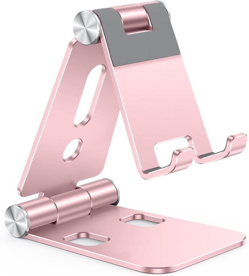 Omoton Foldable Cell Phone Stand, C4 Portable Aluminum Phone Holder, Adjustable Phone Dock Cradle Compatible with iPhone 16/15/14/13 Pro Max, Samsung Galaxy, Small Tablets, All Smart Phones, Rose Gold - Image 1