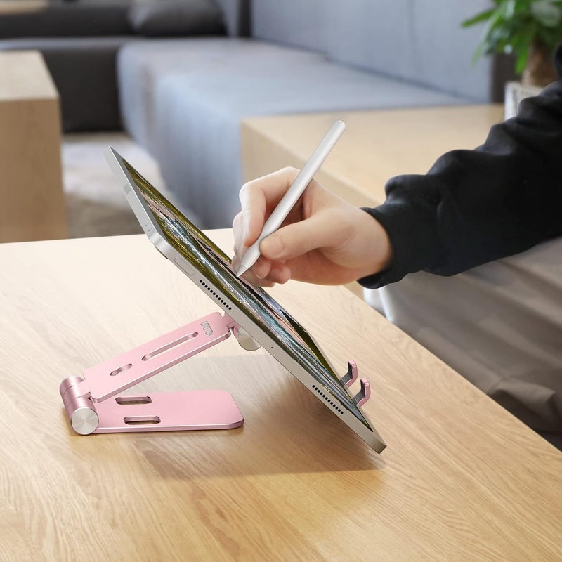 Omoton Foldable Cell Phone Stand, C4 Portable Aluminum Phone Holder, Adjustable Phone Dock Cradle Compatible with iPhone 16/15/14/13 Pro Max, Samsung Galaxy, Small Tablets, All Smart Phones, Rose Gold - Image 4