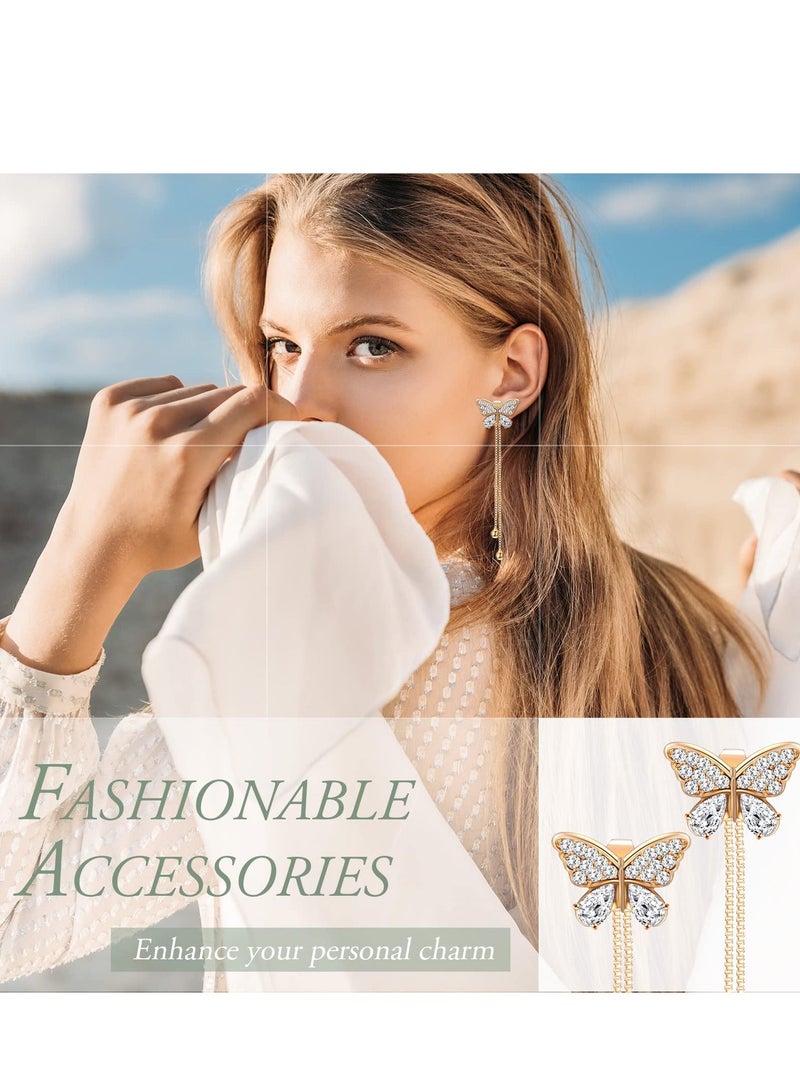 Tassel Chain Earrings, Butterfly Cuff Stud Drop Dangle Long Crystal Purple Earrings 6 Pairs