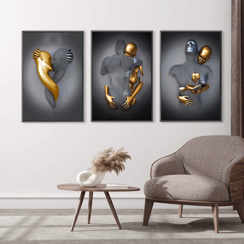 Selling Abstract Steel Wire Metal Figure Statue Sculpture Canvas Painting Couple Hanging Painting High-Definition Printing Core - Image 2