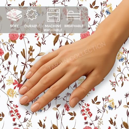 TARAIN COLLECTION Cotton Elastic Fitted Bedsheets with 2 King Size Pillow Covers | Double Bed with All Around Elastic 220 TC Supersoft |Size-72 King Sizex78+10 inches Floral White & Pink - Image 5