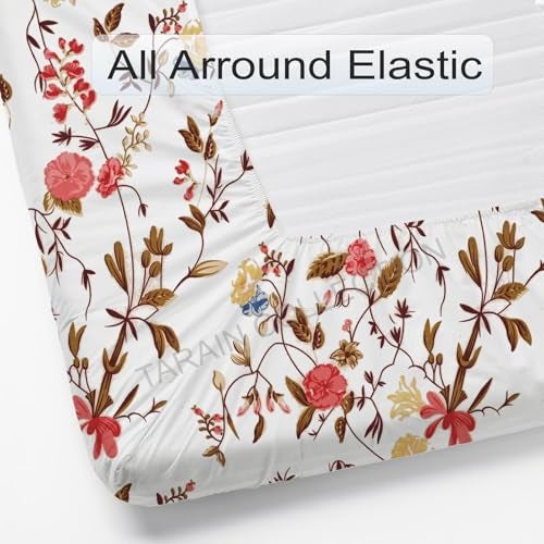 TARAIN COLLECTION Cotton Elastic Fitted Bedsheets with 2 King Size Pillow Covers | Double Bed with All Around Elastic 220 TC Supersoft |Size-72 King Sizex78+10 inches Floral White & Pink - Image 3