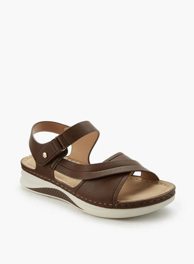 Flora Bella By Shoexpress BROWN Flora Bella Women Hook & Loop Cross Strap Sandals for Women | Best Price UAE