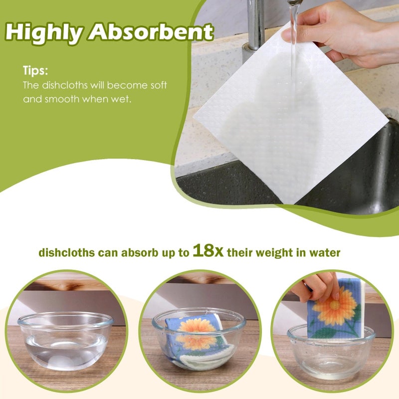 Revahope 6 Packs Swedish Paper Cloths for Kitchen, Reusable Paper Towels Washable Dish Rags, Highly Absorbent Kitchen Towels Quick Drying Swedish Sponge Cleaning Dish Cloths (Lily Floral) - Image 4