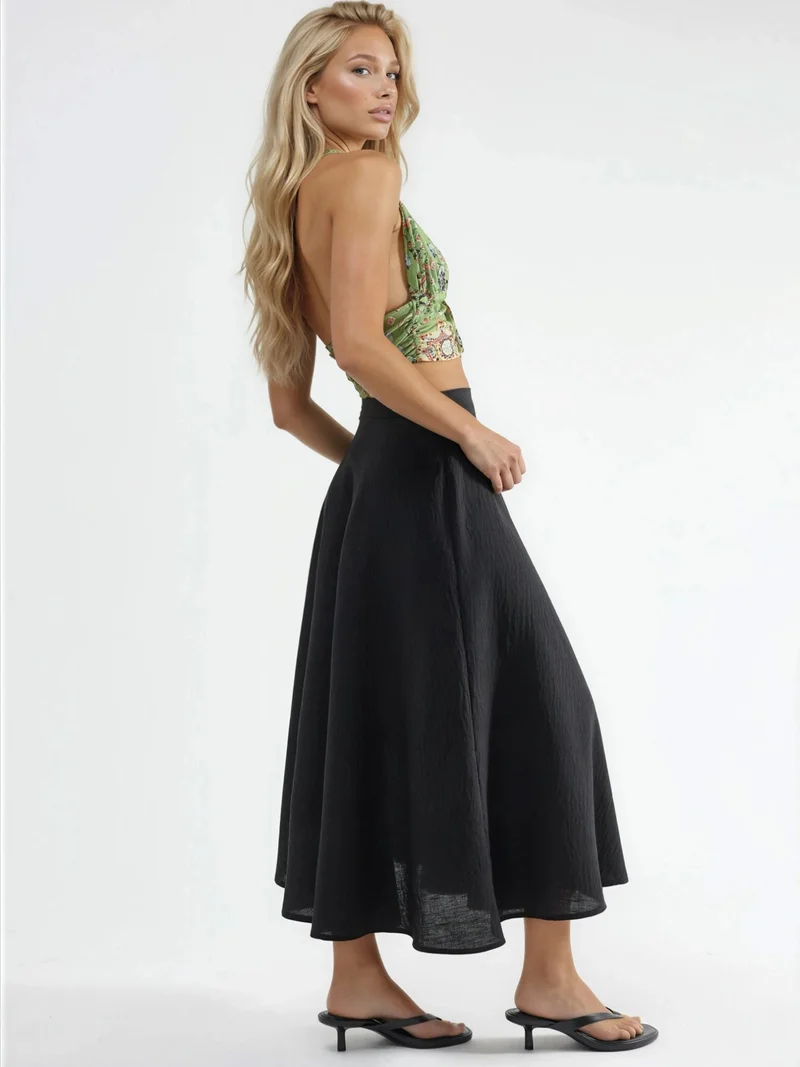 بوسيم BUSEM High Waist Textured A-Line Maxi Skirt