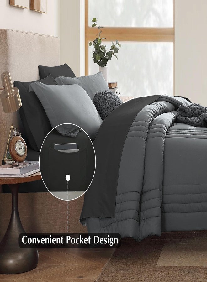 Monbix Full Comforter Set - 7 Pieces Grey Bed in a Bag Full Size Bedding Sets with Comforters, All Seasons Down Alternative Comforter with Sheets,Pillowcases & Shams - Image 4