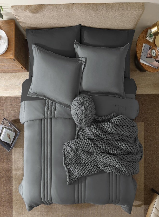 Monbix Full Comforter Set - 7 Pieces Grey Bed in a Bag Full Size Bedding Sets with Comforters, All Seasons Down Alternative Comforter with Sheets,Pillowcases & Shams - Image 2