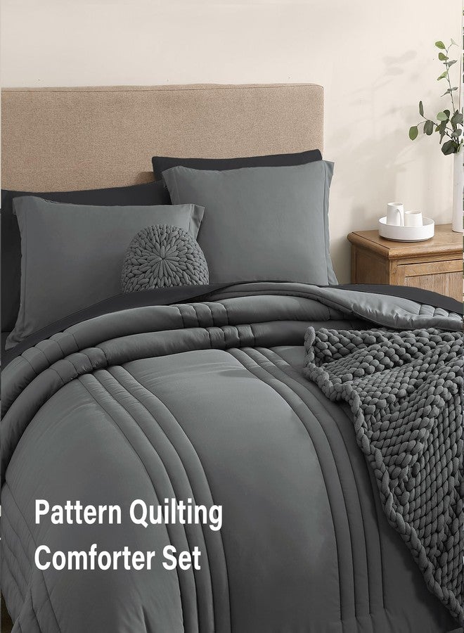 Monbix Full Comforter Set - 7 Pieces Grey Bed in a Bag Full Size Bedding Sets with Comforters, All Seasons Down Alternative Comforter with Sheets,Pillowcases & Shams - Image 3