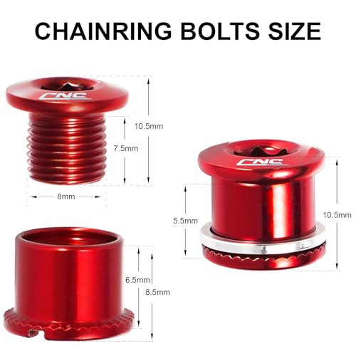 Chooee Double Chainring Bolts,M8 Steel Chain Ring Bolts Set Red - Image 5