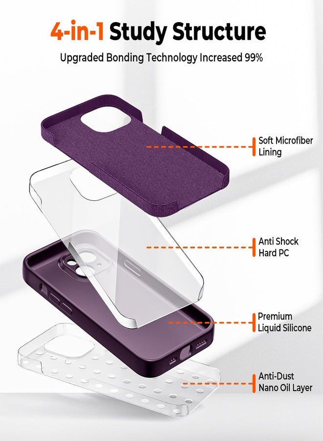استلق جراب SUPFINE مصمم خصيصًا لهاتف iPhone 14، مصنوع من السيليكون السائل الفاخر مع بطانة ناعمة من الألياف الدقيقة المقاومة للخدش، يوفر حماية محسّنة للكاميرا، جراب نحيف مقاوم للصدمات مناسب للرجال والنساء والفتيات، لون بنفسجي داكن - Image 3