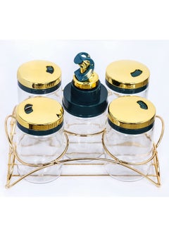 Condiment Pots Golden Glass Jars Condiment Container Kitchen and dining  table set Jars Storage Container with golden suitable stand Rack