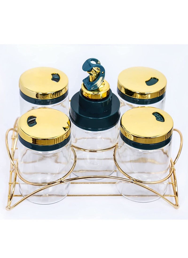  BOUNDS - Condiment Pots Golden Glass Jars Condiment Container Kitchen and dining  table set Jars Storage Container with golden suitable stand Rack - Image 1