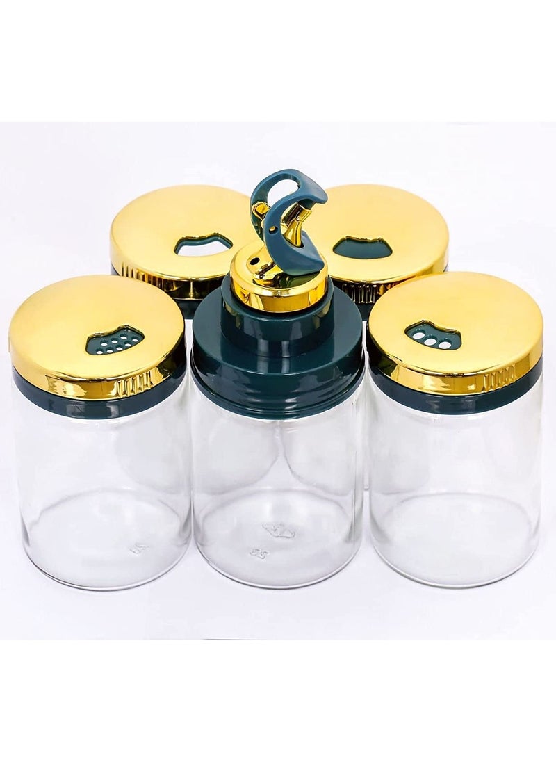  BOUNDS - Condiment Pots Golden Glass Jars Condiment Container Kitchen and dining  table set Jars Storage Container with golden suitable stand Rack - Image 1