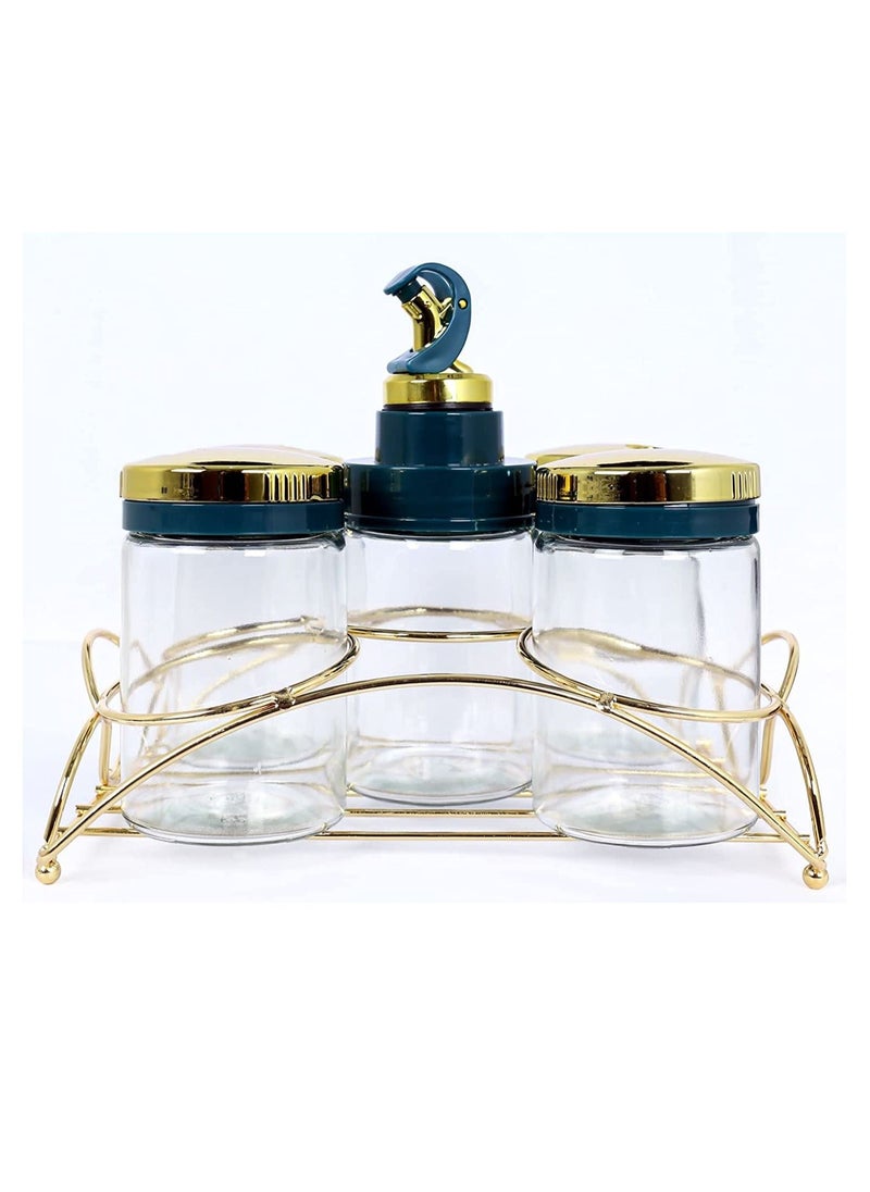  BOUNDS - Condiment Pots Golden Glass Jars Condiment Container Kitchen and dining  table set Jars Storage Container with golden suitable stand Rack - Image 1
