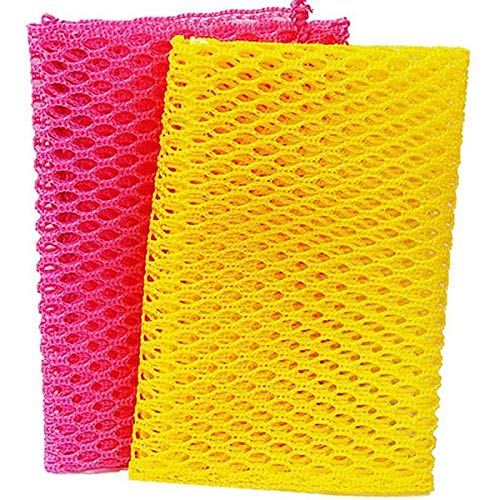 TOP CLEAN Innovative Dish Washing Net Cloths / Scourer - 100% Odor Free / Quick Dry - No More Sponges with Mildew Smell - Perfect Scrubber for Washing Dishes - 11 by 11 inches - 2PCS - Pink/Yellow - Image 1