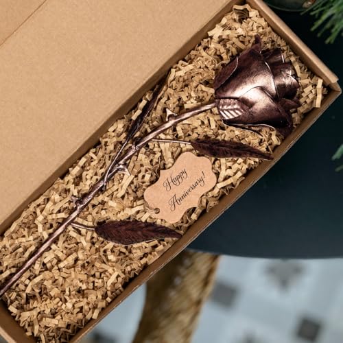 BESZONE 7 Year Anniversary Copper Gift for Her - Metal Rose Copper Gift for Wife 7th Wedding Anniversary for Him Husband Couples, Everlasting Flower 22nd 22 Year Handcrafted Love Stained Artwork - Image 2