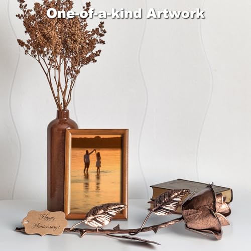 BESZONE 7 Year Anniversary Copper Gift for Her - Metal Rose Copper Gift for Wife 7th Wedding Anniversary for Him Husband Couples, Everlasting Flower 22nd 22 Year Handcrafted Love Stained Artwork - Image 3