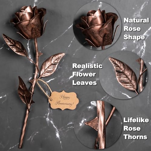 BESZONE 7 Year Anniversary Copper Gift for Her - Metal Rose Copper Gift for Wife 7th Wedding Anniversary for Him Husband Couples, Everlasting Flower 22nd 22 Year Handcrafted Love Stained Artwork - Image 5