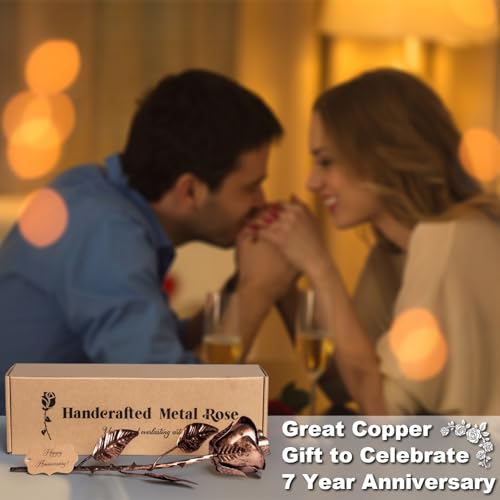 BESZONE 7 Year Anniversary Copper Gift for Her - Metal Rose Copper Gift for Wife 7th Wedding Anniversary for Him Husband Couples, Everlasting Flower 22nd 22 Year Handcrafted Love Stained Artwork - Image 4