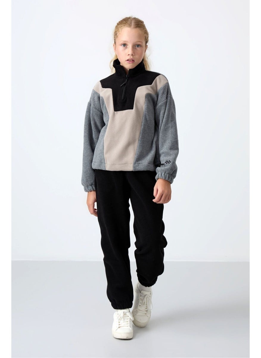 Tommy Life - Gray Melange Thick Soft Texture Oversize Embroidered Polar Fleece Girls Sweatshirt - 75153 - Image 1