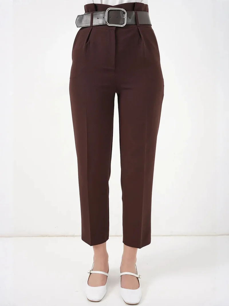 Big Dart Mocha Brown BDART Ankle Length Straight Pants with Bow for Women | Best Price UAE