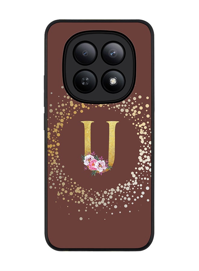 For Xiaomi Redmi Note 15 5G / Poco M8 Case,Slim fit Camera Protection, Shockproof Thin Phone cover  - Custom Monogram Floral - U  (Brown )