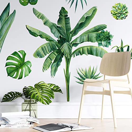 MEFOSS Watercolor Green Palm Tree Leaves Wall Decals DIY Botanical Tropical Plants Wall Stickers Removable Peel and Stick Monstera Leaf Art Decor for Livingroom Bedroom Office - Image 2