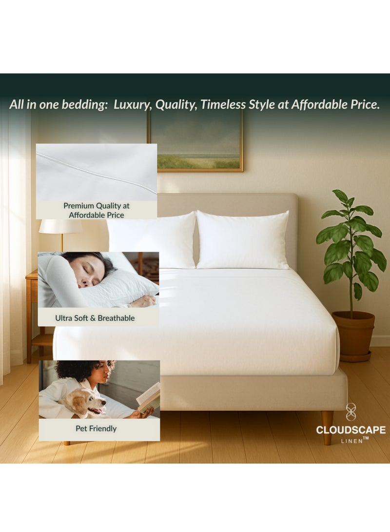 Cloud Scape Linen 600 Thread Count Egyptian Cotton Sheet Set( King, White) - Image 5