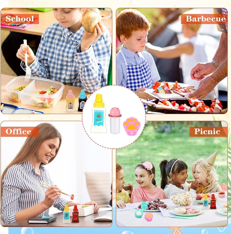 كاست ويف إكسسوارات صندوق الغداء بطبعات أقدام الحيوانات، مجموعة غداء للأطفال مع أطباق طعام، حاويات توابل صغيرة، زجاجات ضغط للكاتشب، موزعات صلصة الصويا، لوازم التخييم والمدرسة للغداء، 50 قطعة - Image 5